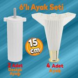 Badem10 Wetra Line 6'lı Set Mobilya Tv Ünitesi Çekyat Koltuk Kanepe Destek Yükseltici Ayağı Ayakları 15 cm Beyaz Altın M8 Civata
