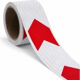 Badem10 Yapışkanlı 10 cm ( 5 Metre ) Kırmızı Beyaz Petekli Ok Yönlendirme Reflektörlü Reflektif Şerit Bant - Kırmızı - Beyaz