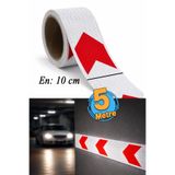 Badem10 Yapışkanlı 10 cm ( 5 Metre ) Kırmızı Beyaz Petekli Ok Yönlendirme Reflektörlü Reflektif Şerit Bant