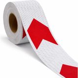 Badem10 Yapışkanlı 10 cm ( 50 Metre ) Kırmızı Beyaz Petekli Ok Yönlendirme Reflektörlü Reflektif Şerit Bant - Kırmızı - Beyaz