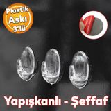 Badem10 Yapışkanlı Banyo Lavabo Mutfak Askılık Şeffaf Plastik Sağlam Asma İz Bırakmayan Askı 3 Adetli Set