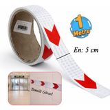 Badem10 Yapışkanlı En 5 cm ( 1 Metre ) Kırmızı Beyaz Petekli Ok Yönlendirme Reflektörlü Reflektif Şerit Bant - Kırmızı - Beyaz