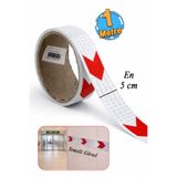 Badem10 Yapışkanlı En 5 cm ( 1 Metre ) Kırmızı Beyaz Petekli Ok Yönlendirme Reflektörlü Reflektif Şerit Bant