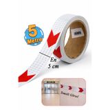 Badem10 Yapışkanlı En 5 cm ( 5 Metre ) Kırmızı Beyaz Petekli Ok Yönlendirme Reflektörlü Reflektif Şerit Bant
