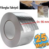Badem10 Yapışkanlı Fiberglas Lif Takviyeli Alüminyum Folyo Bant 96 mm x 25 Metre Yanmaz Yalıtım Bandı
