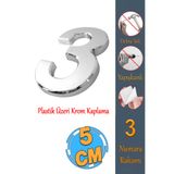 Badem10 Yapışkanlı Kapı Numarası Küçük Boy 50 mm 5 cm Numara 3 Rakam Üç Sayısı Krom Renk Numaralar 1 Adet