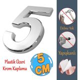 Badem10 Yapışkanlı Kapı Numarası Küçük Boy 50 mm 5 cm Numara 5 Rakam Beş Sayısı Krom Renk Numaralar 1 Adet