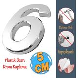 Badem10 Yapışkanlı Kapı Numarası Küçük Boy 50 mm 5 cm Numara 6 Rakam Altı Sayısı Krom Renk Numaralar 1 Adet