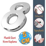 Badem10 Yapışkanlı Kapı Numarası Küçük Boy 50 mm 5 cm Numara 8 Rakam Sekiz Sayı Krom Renk Numaralar 1 Adet