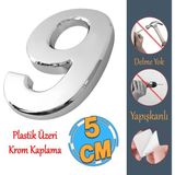 Badem10 Yapışkanlı Kapı Numarası Küçük Boy 50 mm 5 cm Numara 9 Rakam Dokuz Sayı Krom Renk Numaralar 1 Adet
