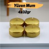 Badem10 Yüzen Mum 4'lü Dekoratif Mumu Kandil Hediyelik Fitilli Mumluk Şamdan Metalik Boya Gold Altın - 1 Adet