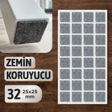 Badem10 Zemin Koruyucu Keçe 25X25 mm Yapışkanlı (32'li Paket) Masa Sandalye Mobilya Koltuk Ayak Keçesi Kare - 02 - Gri