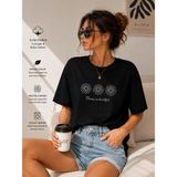 Badiva Fashion Kadın Oversize Papatya Baskılı Crop Tişört – Pamuklu Rahat Kalıp Basic Tshirt - Siyah