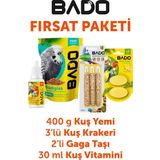 Bado Kuş Karma Paket 4lü(Yem+Vitamin+Kraker+Gaga Taşı)