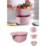 Badyalı Çok Amaçlı Süzgeç, Kulplu Makarna Meyve Sebze Süzgeci ve Karıştırma Kabı Seti 4 Litre - Hacim - Pembe