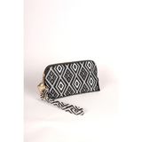 Bag Molly El Çantası Orta Boy Telefon Çantası Kilim Desen - Beyaz - Siyah - Beyaz