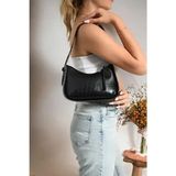 Bag & More Siyah Kadın Kroko Desenli Baget Çanta Omuz Çanta Kol Çanta Kadın Çanta - Krem