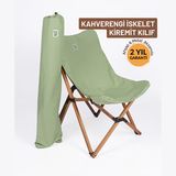 Bag The Joy Ahşap Katlanır Kahverengi İskelet Su Yeşili Kamp ve Bahçe Sandalyesi