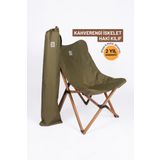 Bag The Joy Ahşap Katlanır Kamp & Bahçe Sandalyesi – Kahverengi Iskelet - Haki Kılıf