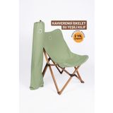 Bag The Joy Ahşap Katlanır Kamp & Bahçe Sandalyesi – Kahverengi Iskelet - Su Yeşili Kılıf
