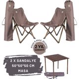 Bag The Joy Ahşap Katlanır Kamp Masa Sandalye Seti 50x50x50 cm | Çantalı | Antrasit – Koyu Gri