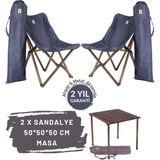 Bag The Joy Ahşap Katlanır Kamp Masa Sandalye Seti 50x50x50 cm | Çantalı | Antrasit – Lacivert