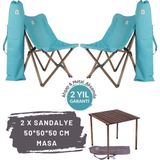 Bag The Joy Ahşap Katlanır Kamp Masa Sandalye Seti 50x50x50 cm | Çantalı | Antrasit – Turkuaz