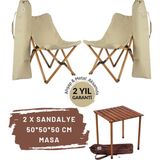 Bag The Joy Ahşap Katlanır Kamp Masa Sandalye Seti 50x50x50 cm | Çantalı | Kahverengi – Bej
