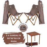 Bag The Joy Ahşap Katlanır Kamp Masa Sandalye Seti 50x50x50 cm | Çantalı | Kahverengi – Koyu Gri