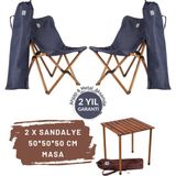 Bag The Joy Ahşap Katlanır Kamp Masa Sandalye Seti 50x50x50 cm | Çantalı | Kahverengi – Lacivert
