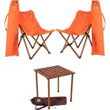Bag The Joy Ahşap Katlanır Kamp Masa Sandalye Seti 50x50x50 cm | Çantalı | Kahverengi – Turuncu