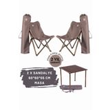Bag The Joy Ahşap Katlanır Kamp Masa Sandalye Seti 60x60x55 cm | Bahçe, Balkon | Çantalı | Antrasit – Koyu Gri
