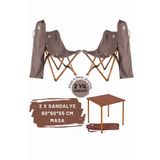 Bag The Joy Ahşap Katlanır Kamp Masa Sandalye Seti 60x60x55 cm | Bahçe , Balkon| Çantalı | Kahverengi – Koyu Gri