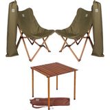 Bag The Joy Ahşap Katlanır Kamp Masa Sandalye Seti 60x60x55 cm | Çantalı | Kahverengi – Haki