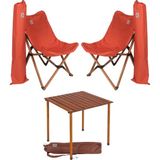 Bag The Joy Ahşap Katlanır Kamp Masa Sandalye Seti 60x60x55 cm | Çantalı | Kahverengi – Kiremit