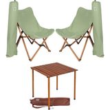 Bag The Joy Ahşap Katlanır Kamp Masa Sandalye Seti 60x60x55 cm | Çantalı | Kahverengi – Su Yeşili