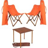 Bag The Joy Ahşap Katlanır Kamp Masa Sandalye Seti 60x60x55 cm | Çantalı | Kahverengi – Turuncu