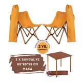 Bag The Joy Ahşap Katlanır Kamp Masa Sandalye Seti 60x60x55 cm Hardal