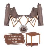Bag The Joy Ahşap Katlanır Kamp Masa Sandalye Seti 60x60x55 cm Koyu Gri