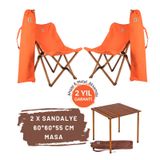 Bag The Joy Ahşap Katlanır Kamp Masa Sandalye Seti 60x60x55 cm Turuncu