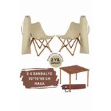 Bag The Joy Ahşap Katlanır Kamp Masa Sandalye Seti 70x70x55 cm | Bahçe , Balkon |Çantalı | Kahverengi – Bej