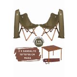 Bag The Joy Ahşap Katlanır Kamp Masa Sandalye Seti 70x70x55 cm | Bahçe , Balkon | Çantalı | Kahverengi – Haki