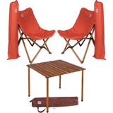 Bag The Joy Ahşap Katlanır Kamp Masa Sandalye Seti 70x70x55 cm | Çantalı | Kahverengi – Kiremit