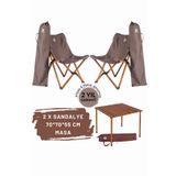 Bag The Joy Ahşap Katlanır Kamp Masa Sandalye Seti 70x70x55 cm | Çantalı | Kahverengi – Koyu Gri