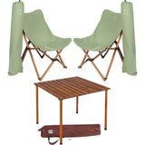 Bag The Joy Ahşap Katlanır Kamp Masa Sandalye Seti 70x70x55 cm | Çantalı | Kahverengi – Su Yeşili