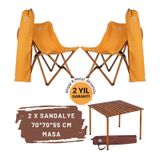 Bag The Joy Ahşap Katlanır Kamp Masa Sandalye Seti 70x70x55 cm Hardal
