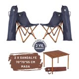 Bag The Joy Ahşap Katlanır Kamp Masa Sandalye Seti 70x70x55 cm Lacivert