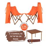 Bag The Joy Ahşap Katlanır Kamp Masa Sandalye Seti 70x70x55 cm Turuncu