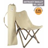 Bag The Joy Ahşap Katlanır Kamp Sandalyesi |Bahçe, Piknik, Balkon | Çantalı - Antrasit İskelet – Bej Kılıf