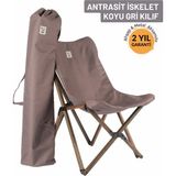 Bag The Joy Ahşap Katlanır Kamp Sandalyesi | Bahçe, Piknik, Balkon | Çantalı - Antrasit İskelet – Koyu Gri Kılıf